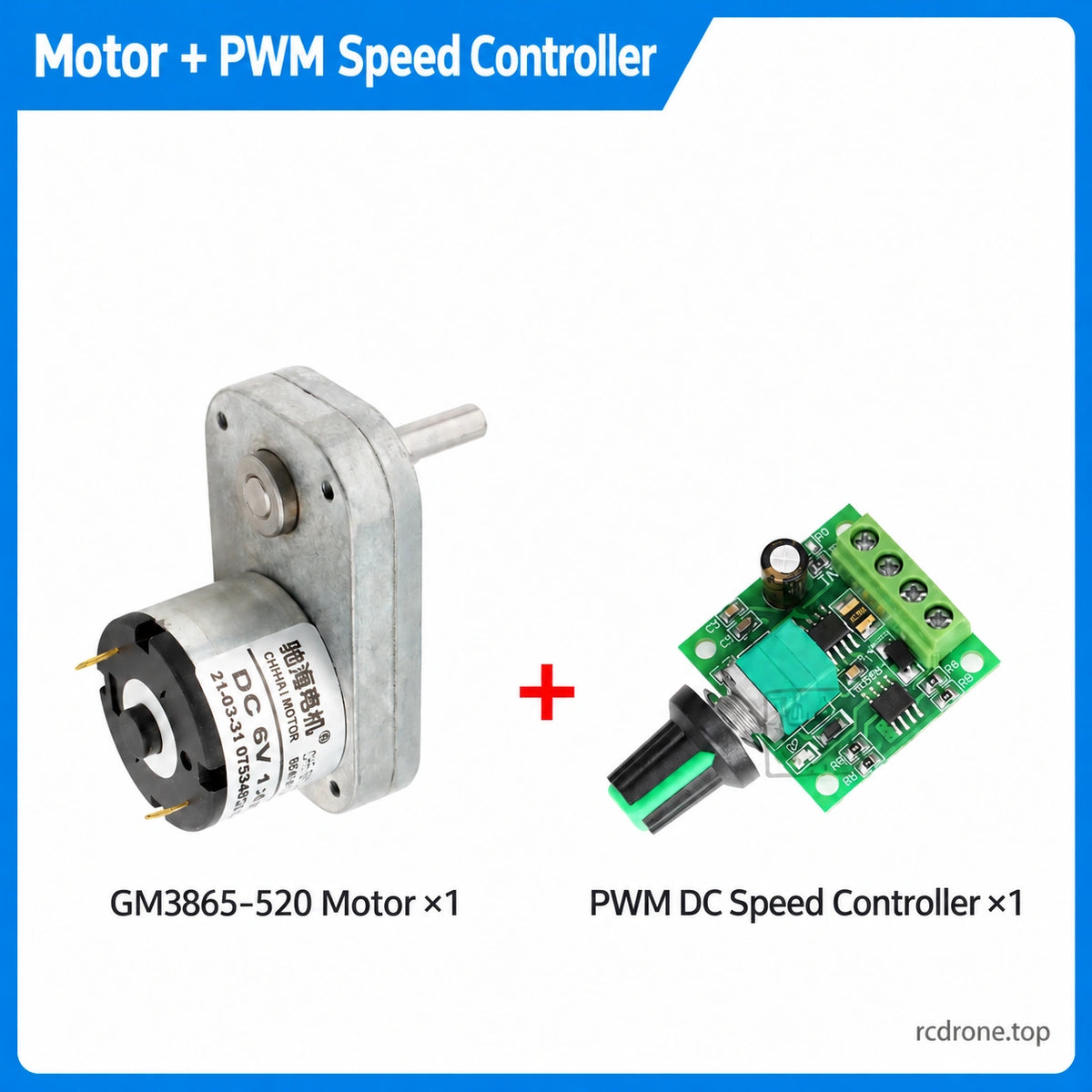 Motor + PWM Speed Controller package contents