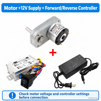 Motor + 12V Supply + Forward/Reverse Controller package contents