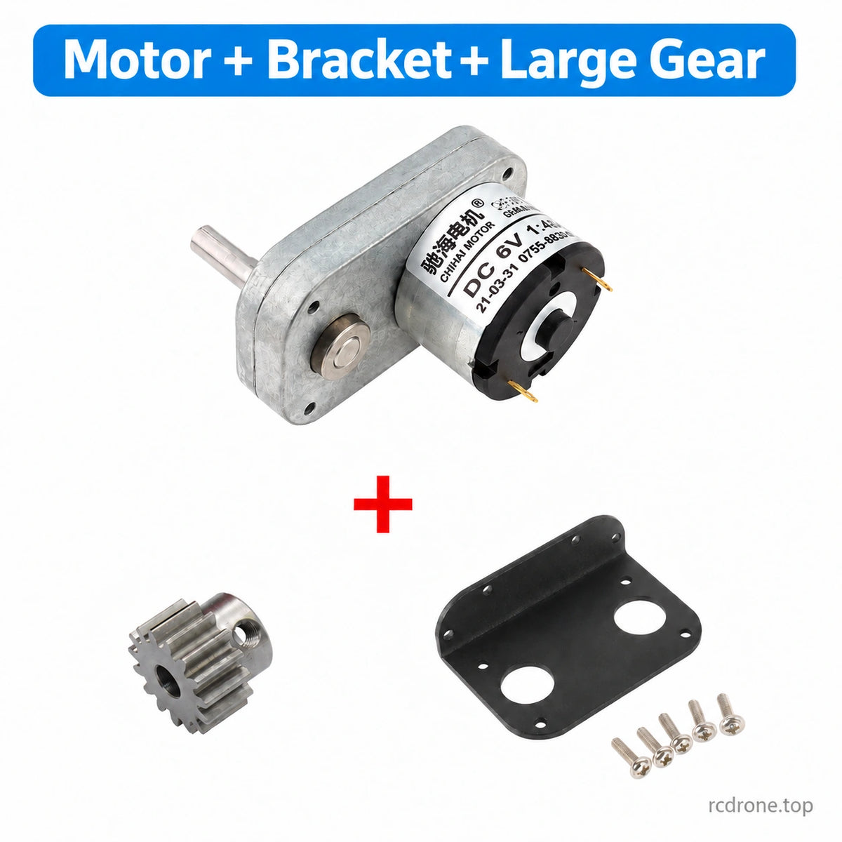 Motor + Bracket + Large Gear package contents