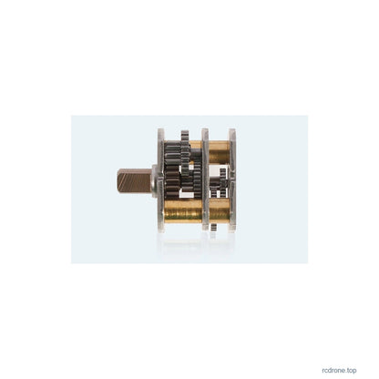 Precision-cut steel gears in open metal gearbox frame