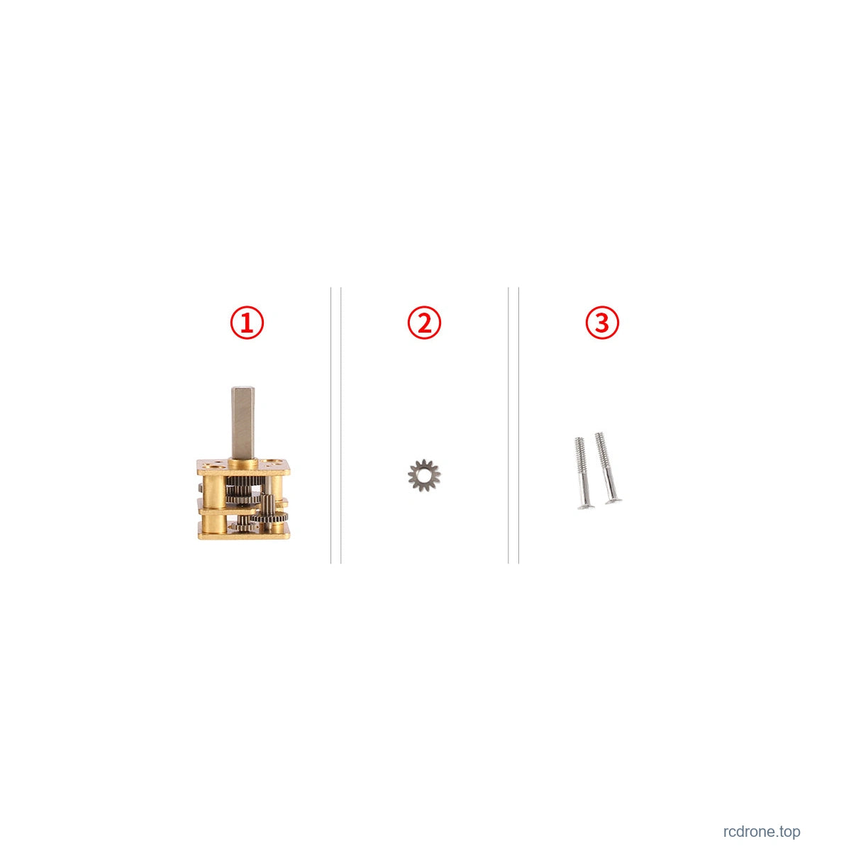 Package contents: one gearbox, one matching pinion and two screws
