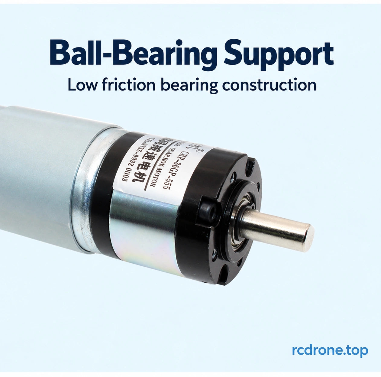 Ball-bearing-supported motor and gearbox structure