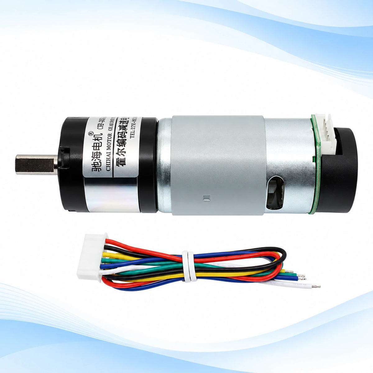 Encoder motor side view and six-wire lead assembly
