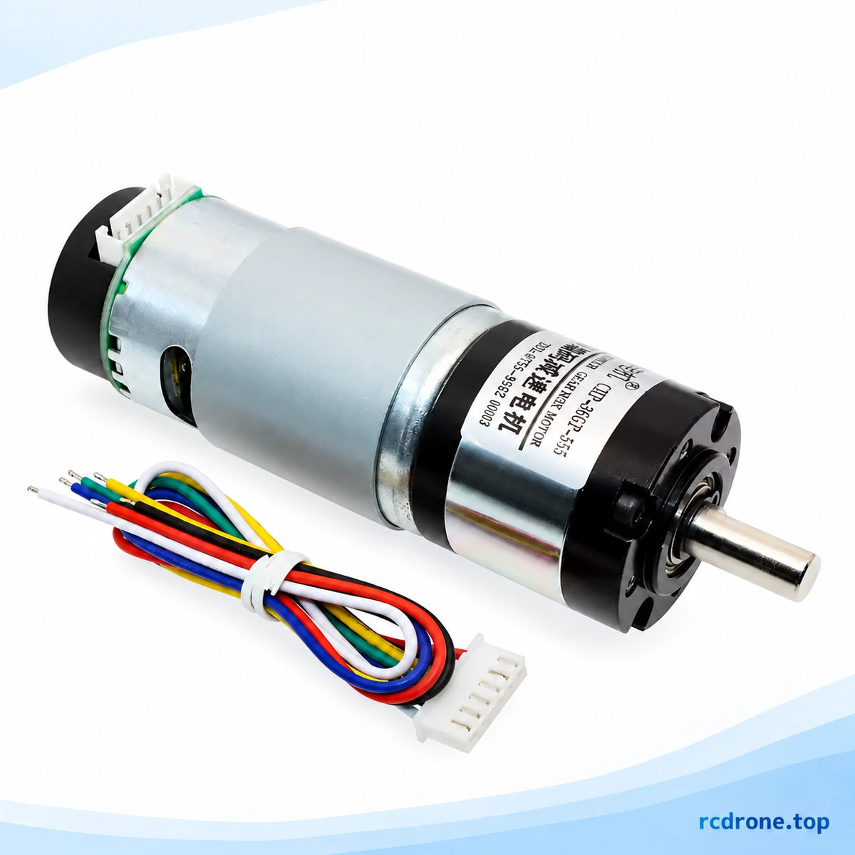Encoder motor front view and D-shaped shaft