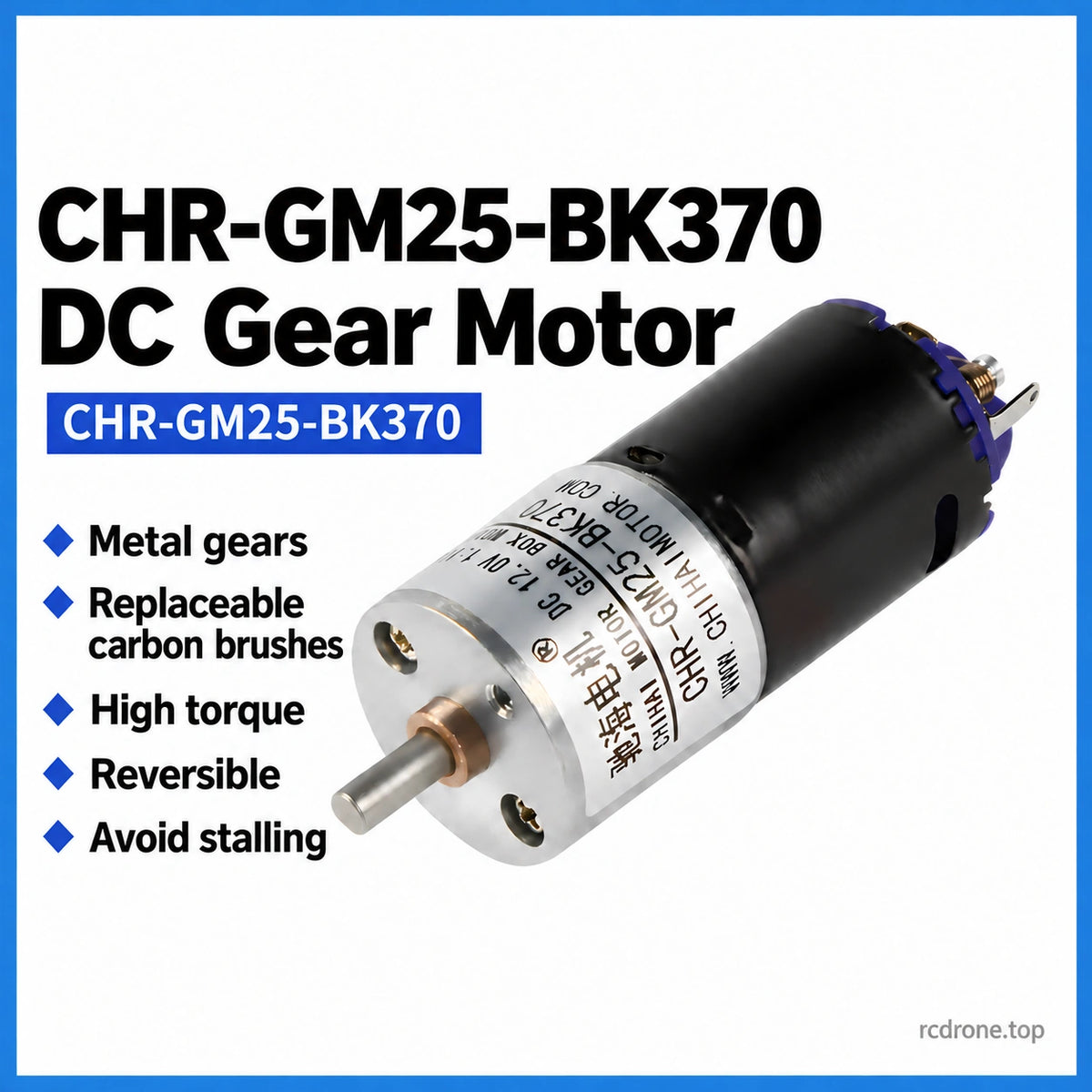 CHR-GM25-BK370 metal-geared reversible DC motor features