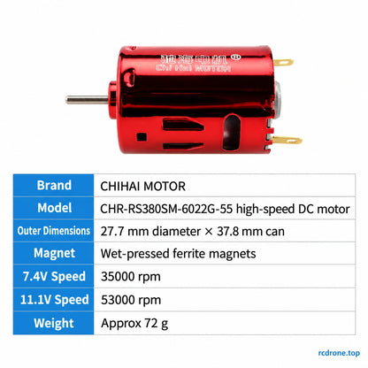 Motor side view and specifications,7.4V and11.1V no-load speeds
