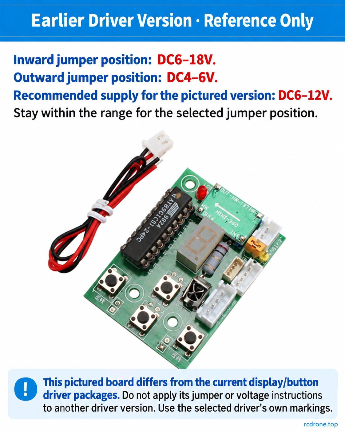 Earlier driver version and jumper settings, reference only