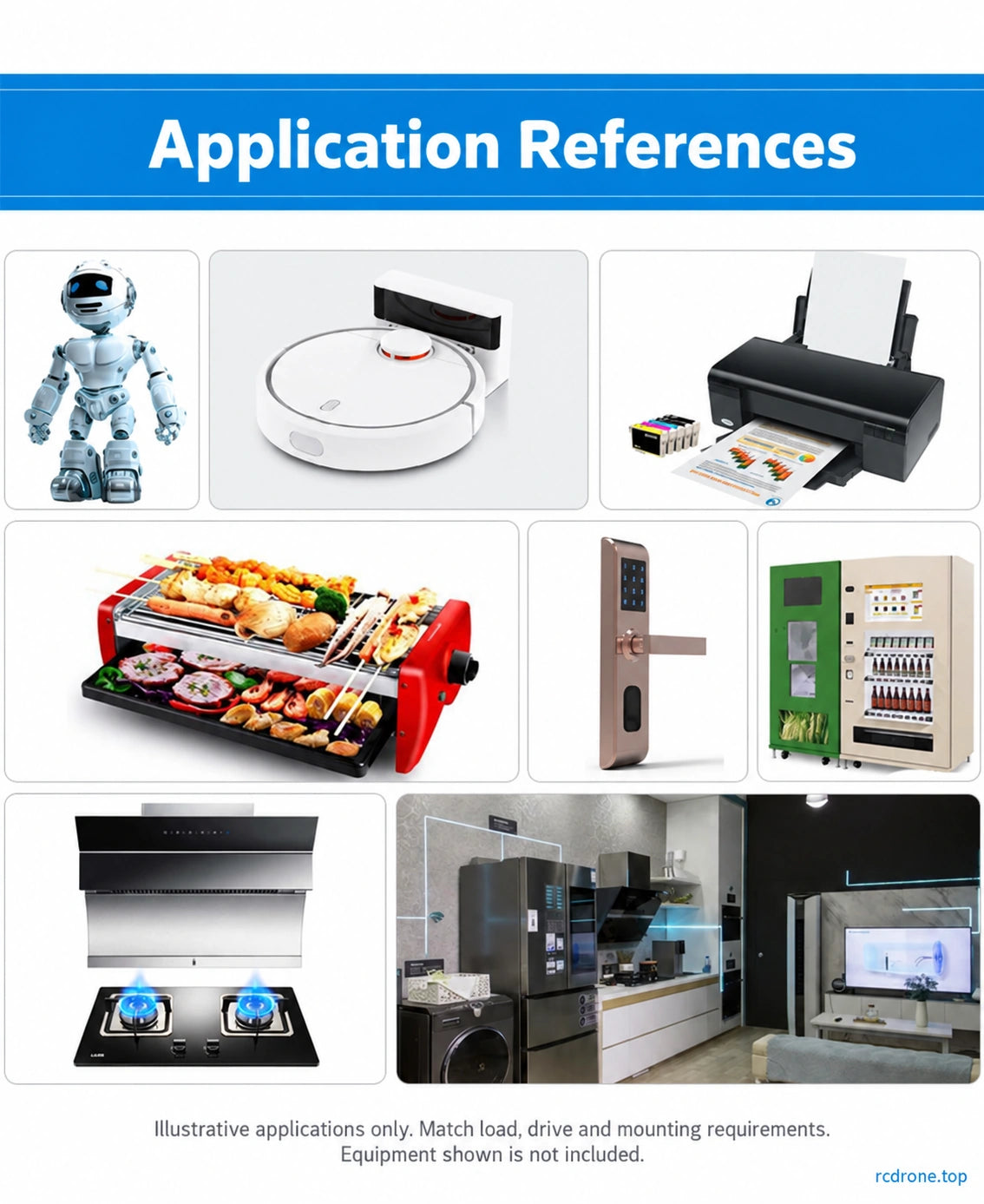 Illustrative application references; equipment not included