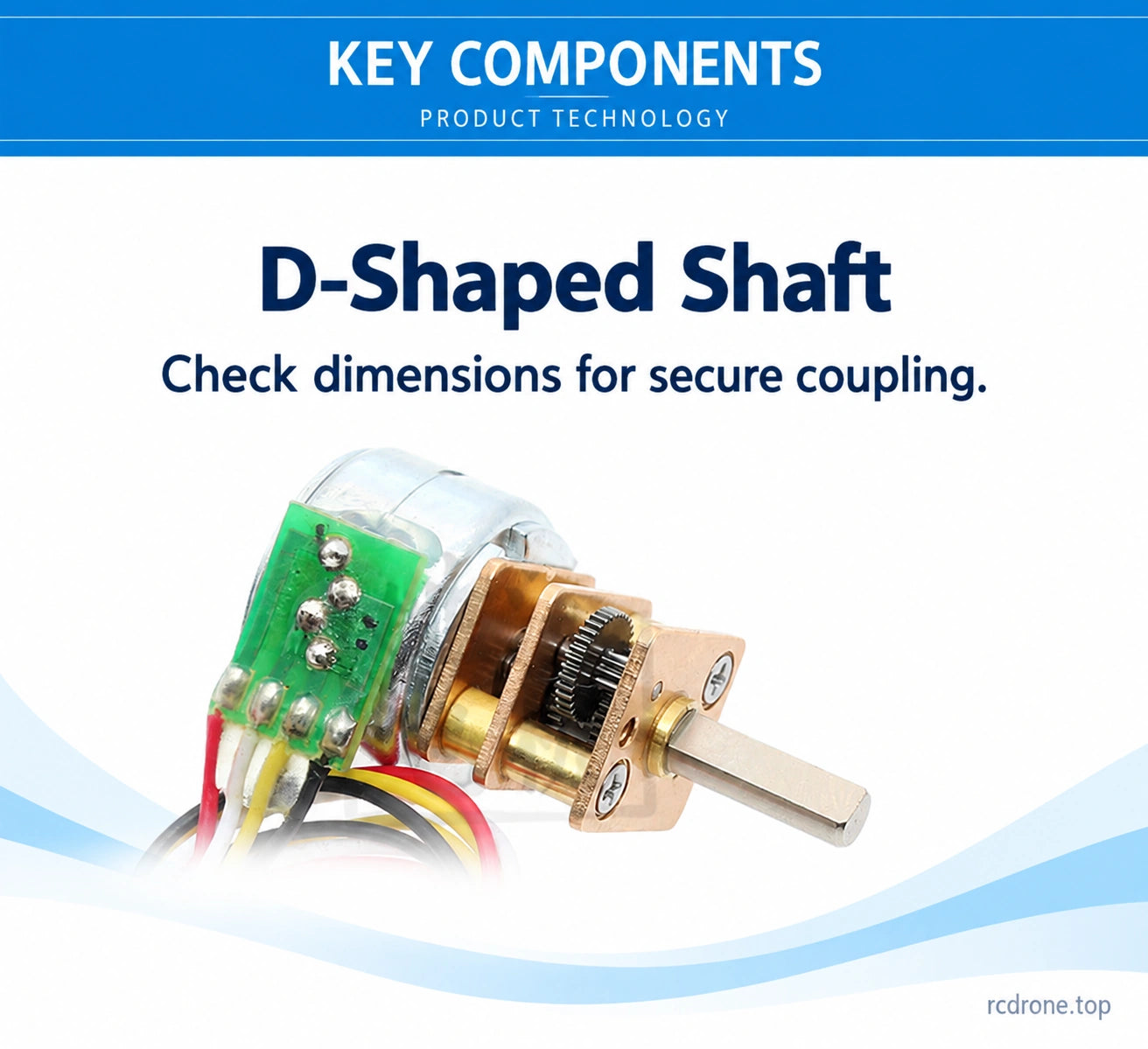 D-shaped output shaft and compact motor assembly