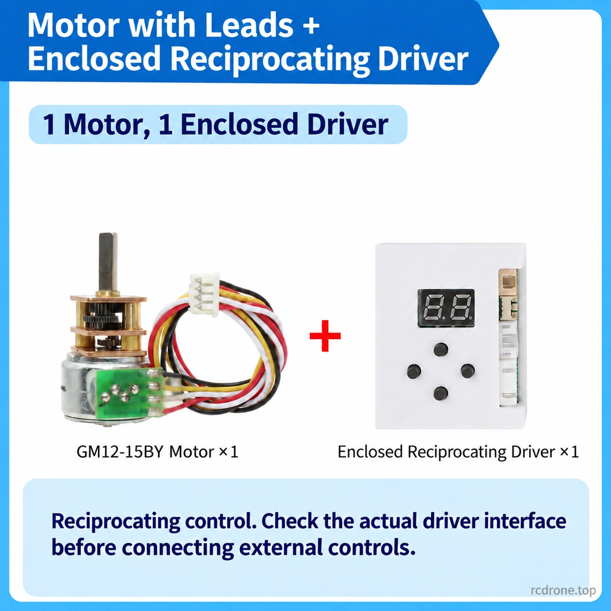 Motor with leads and enclosed reciprocating driver package