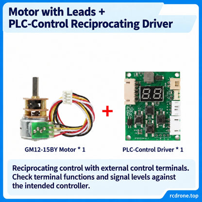 Motor with leads and PLC-control driver with external terminals