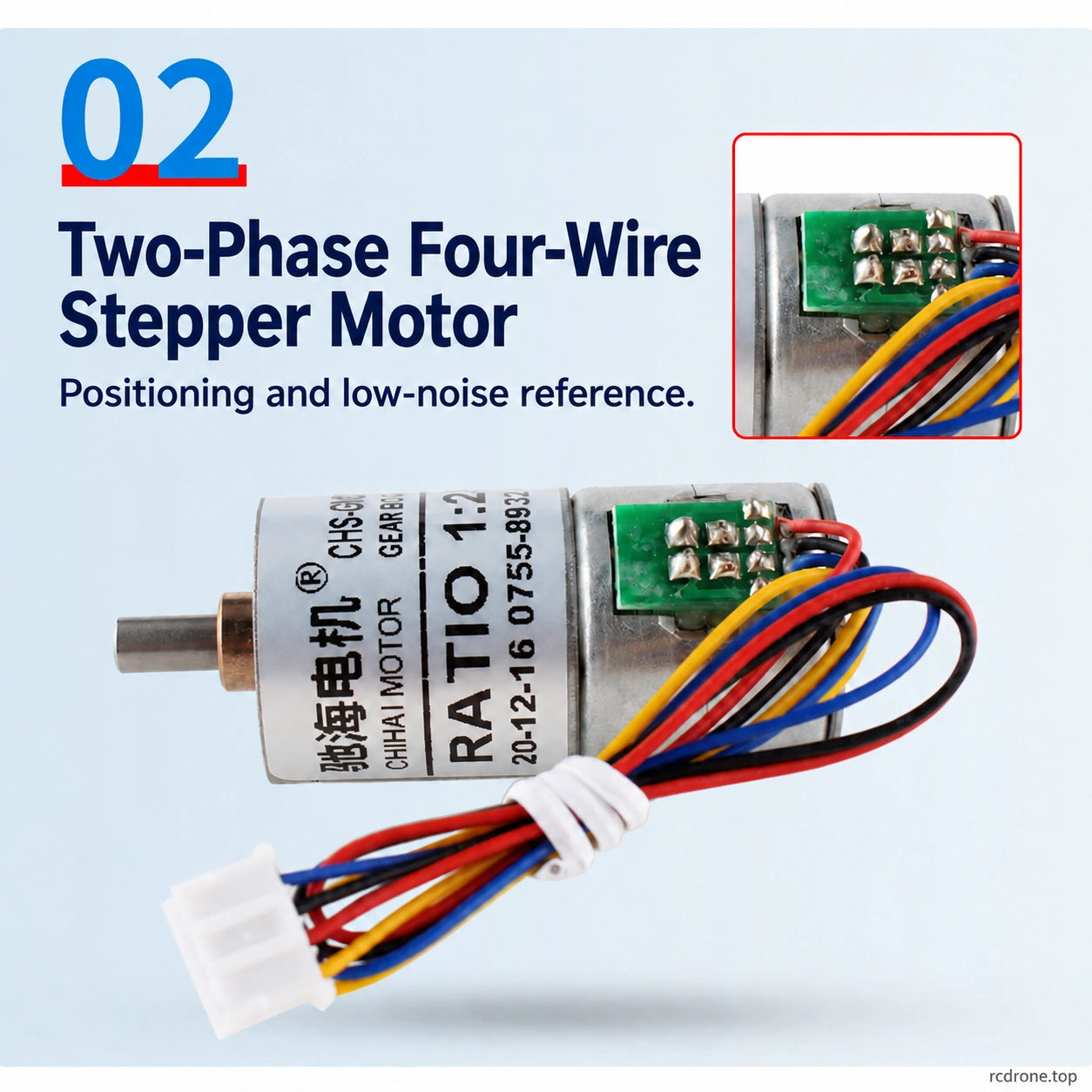 Two-phase four-wire stepper motor and PCB wiring detail