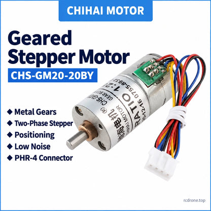 CHS-GM20-20BY geared stepper features and front-angle photograph