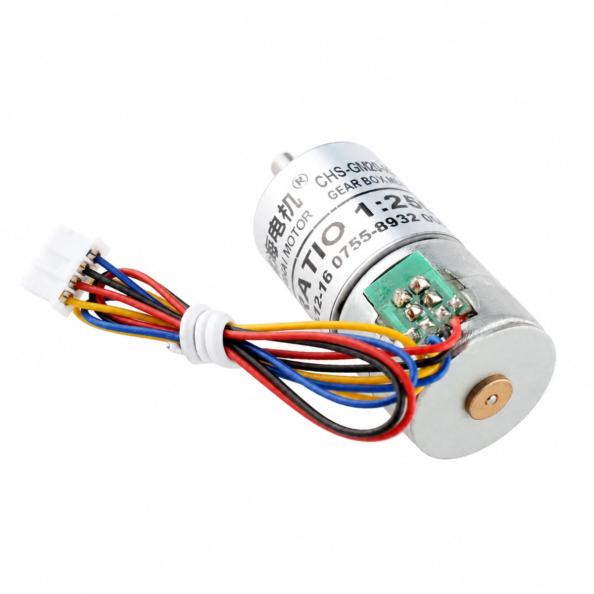 CHS-GM20-20BY reverse angle showing motor end, PCB and four-wire connector