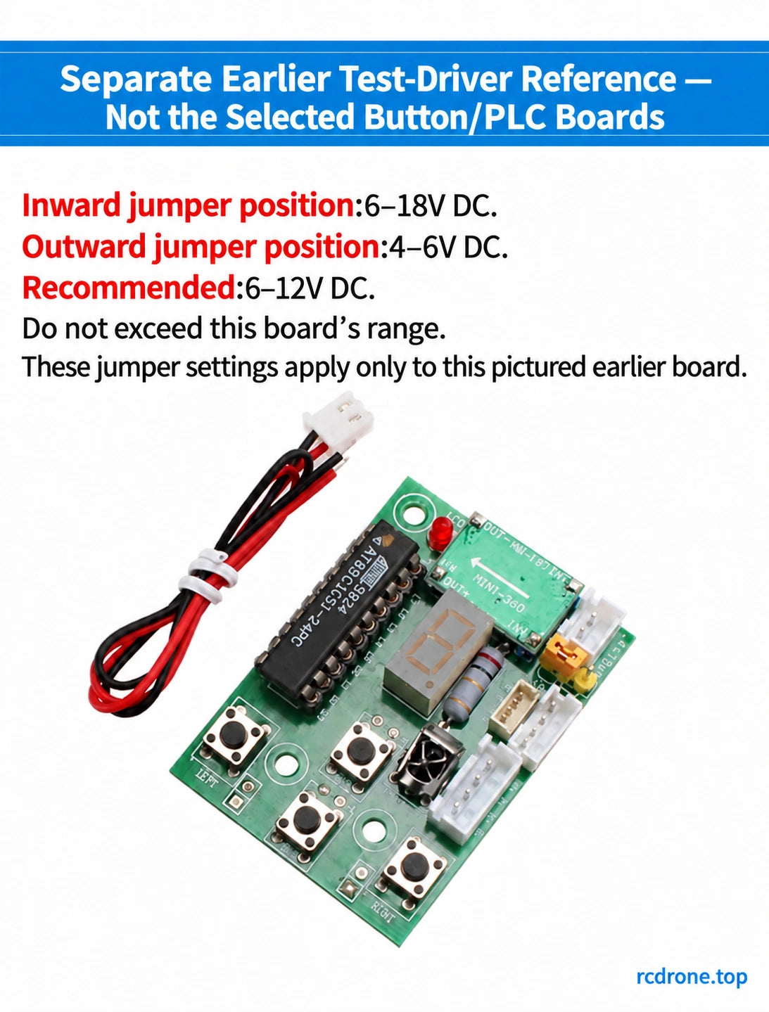 Different earlier test-driver board and its own jumper ranges;not instructions for selected button/PLC boards