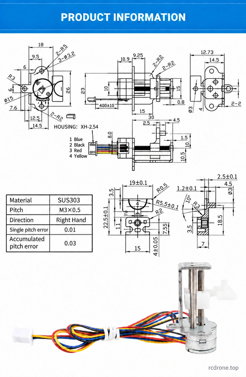 Complete1519 motor and carriage drawing;SUS303M3×0.5right-hand screw
