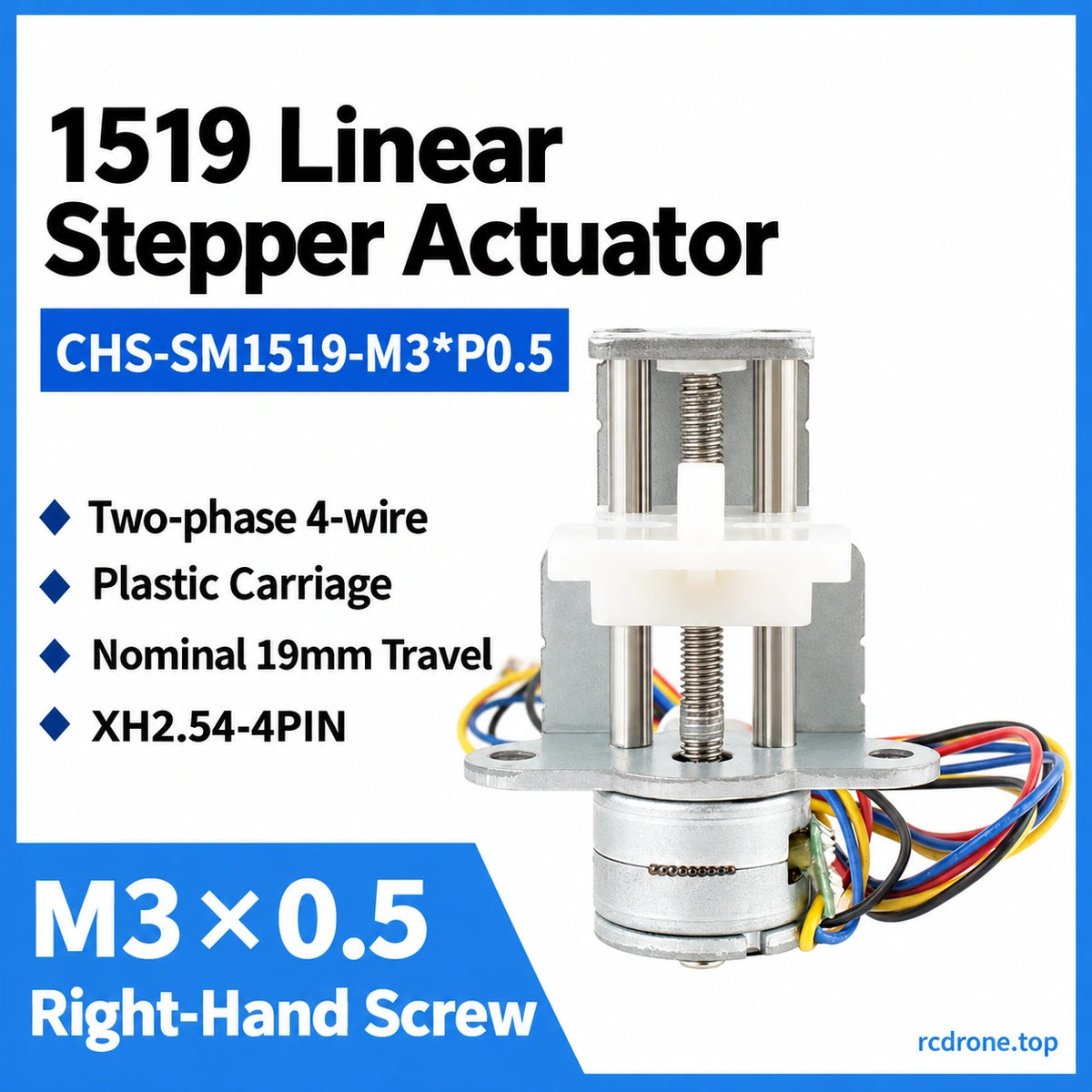 1519 M3×0.5 linear stepper overview;19mm nominal travel