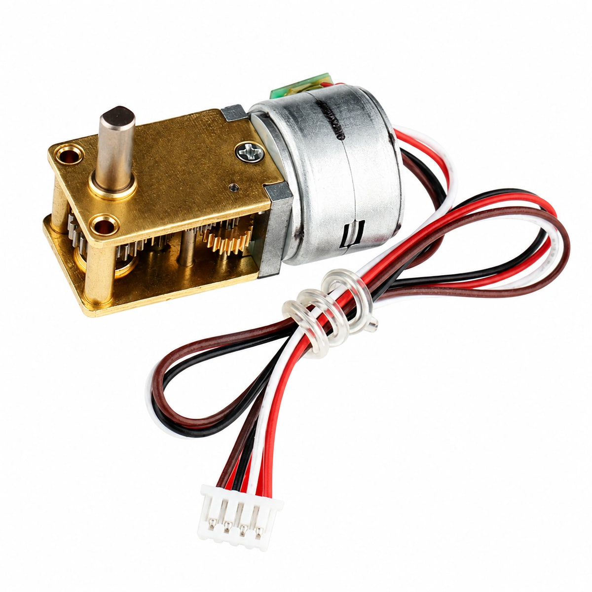 GW12T-15BY geared stepper with integral four-wire leads;shared standard-frame package photo