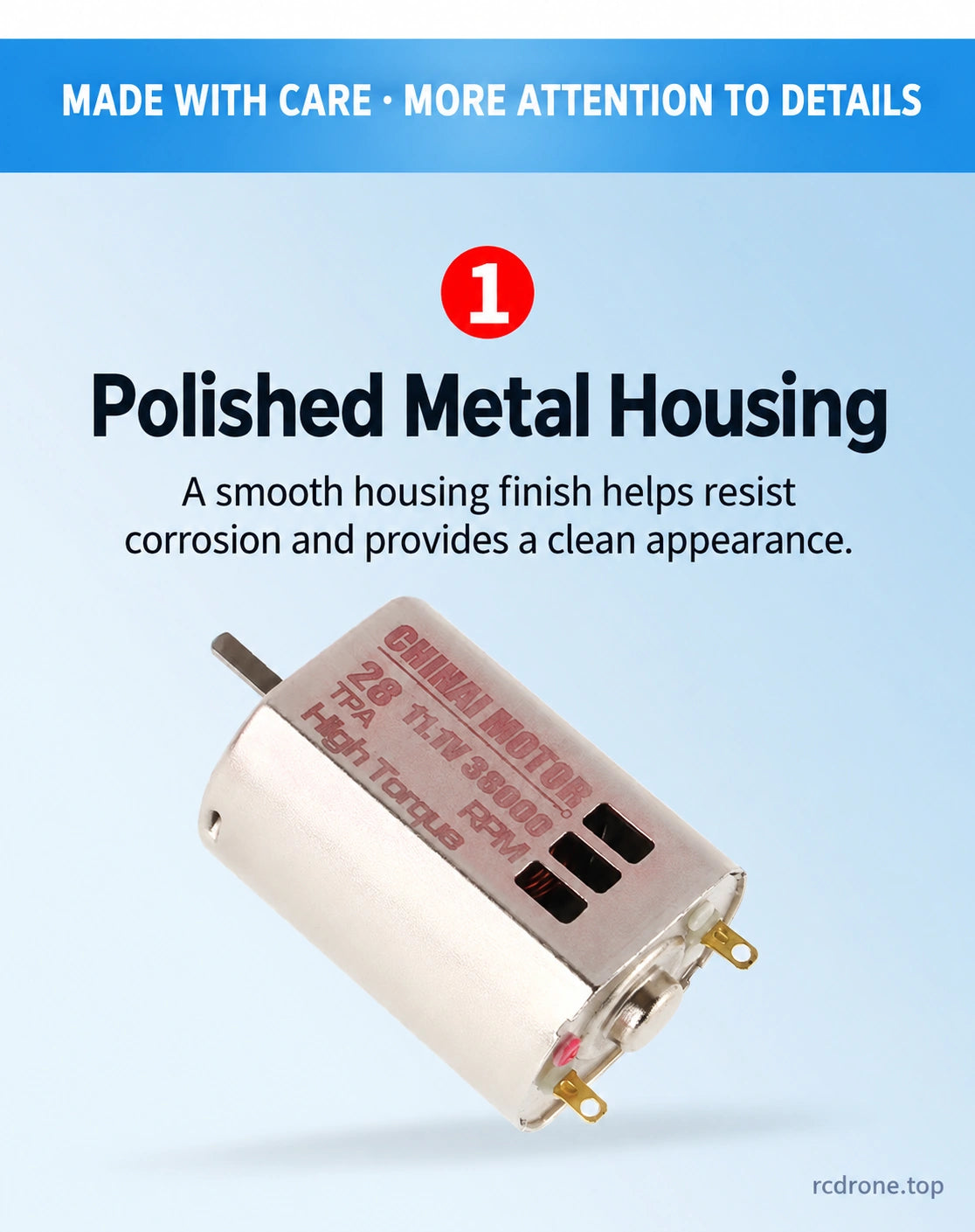 Polished metal motor housing
