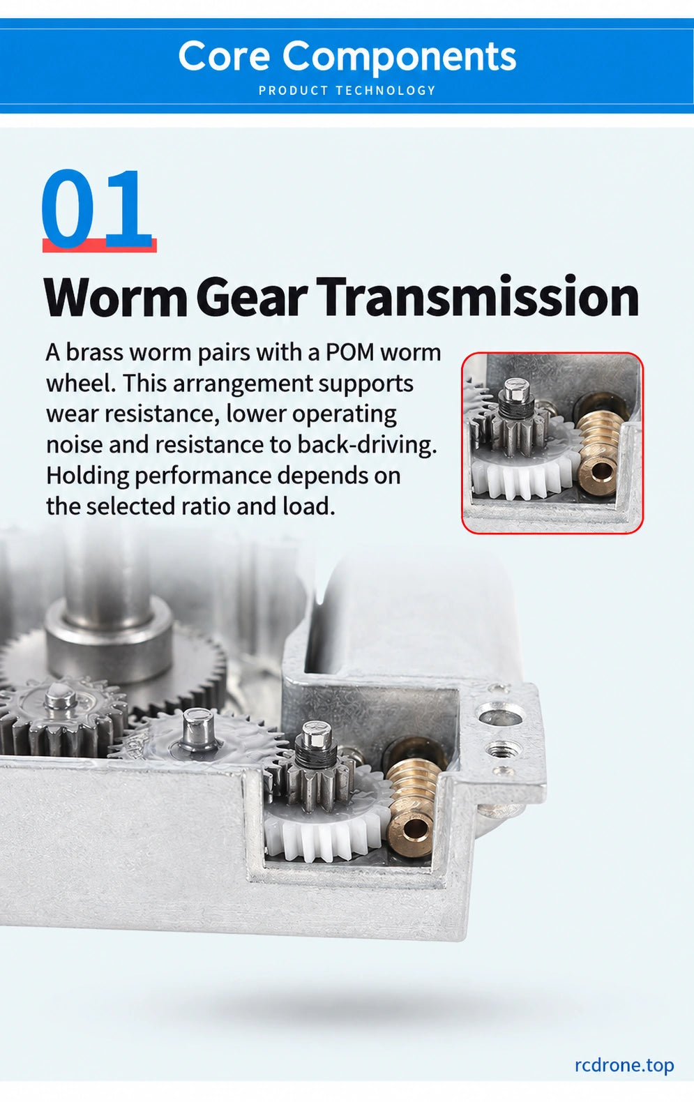 Brass worm and POM worm wheel transmission