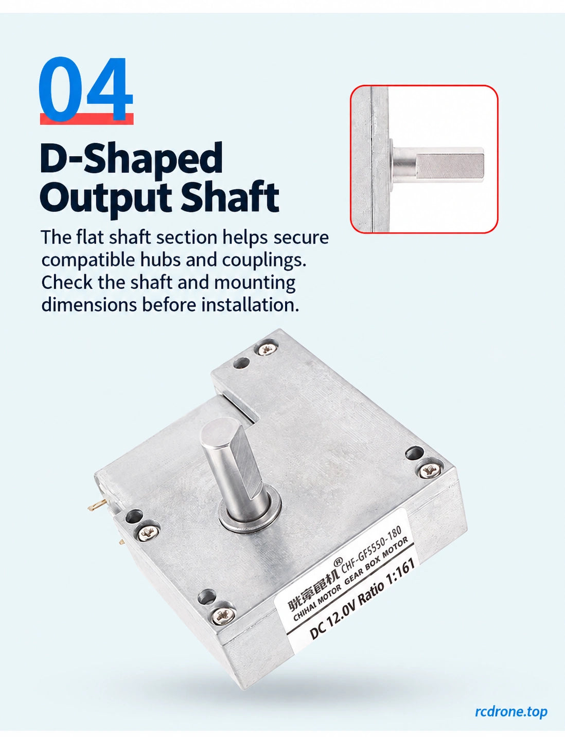 D-shaped output shaft detail