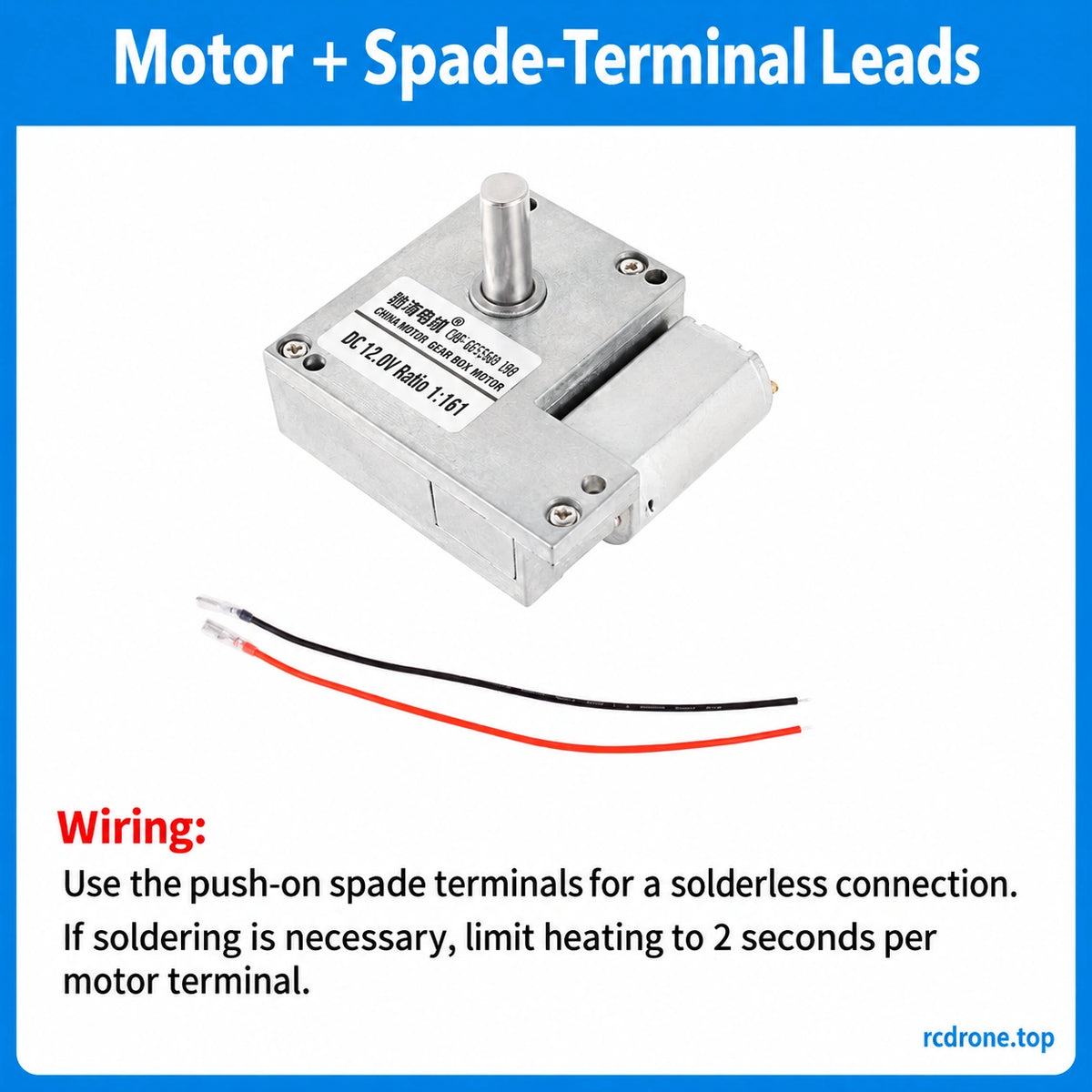 Motor with red and black spade-terminal leads