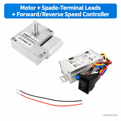 Motor with leads and forward/reverse speed controller