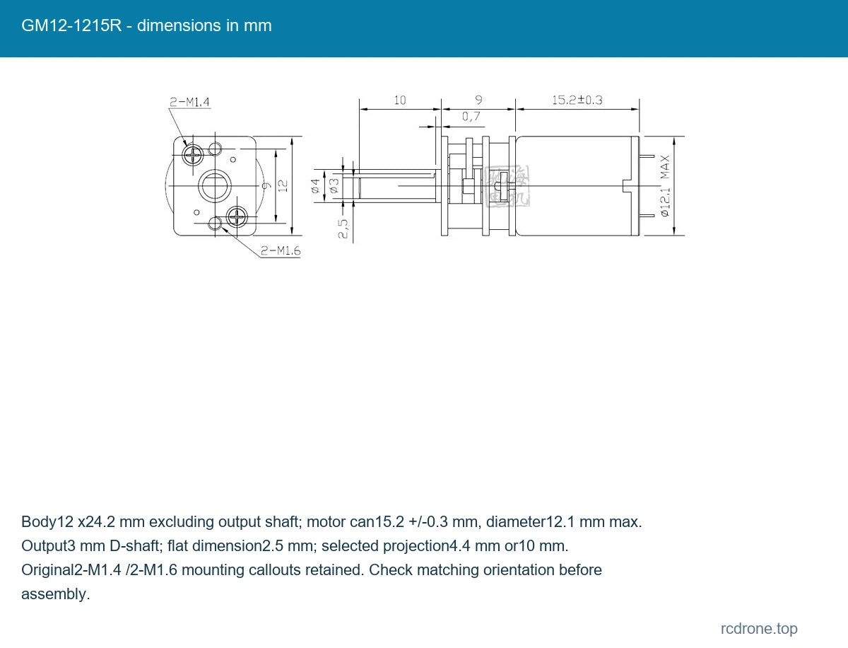 GM12-1215R - dimensions in mm