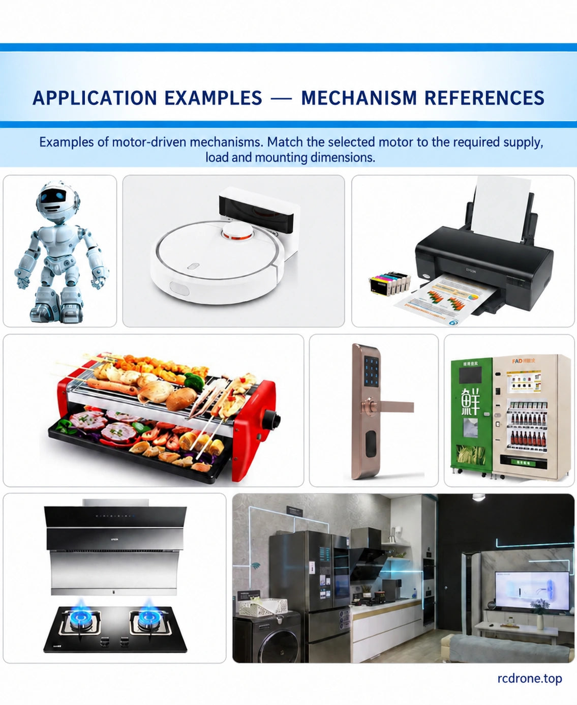Examples of motor-driven mechanisms; application references do not establish universal appliance compatibility