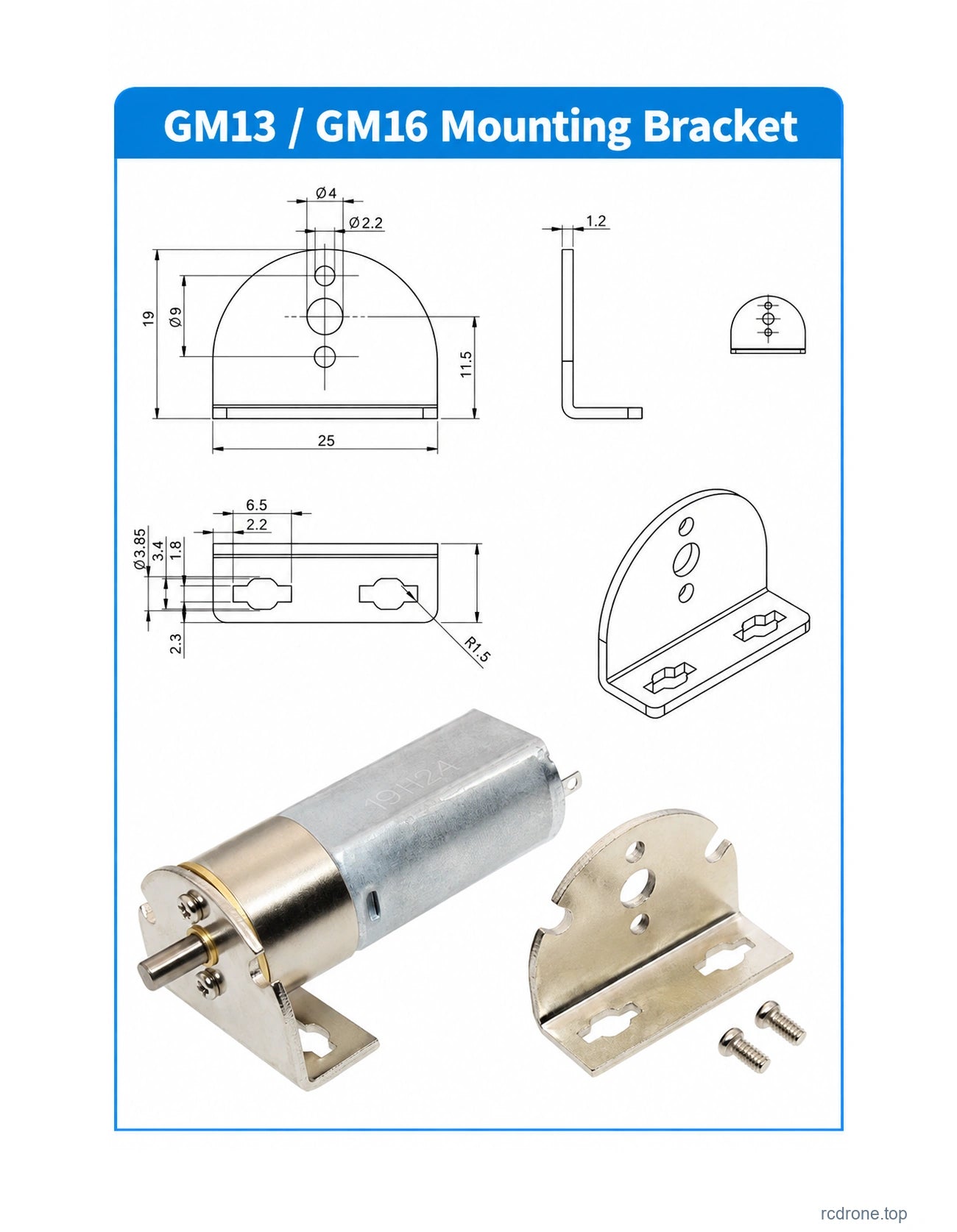 GM13 / GM16 mounting bracket - mm