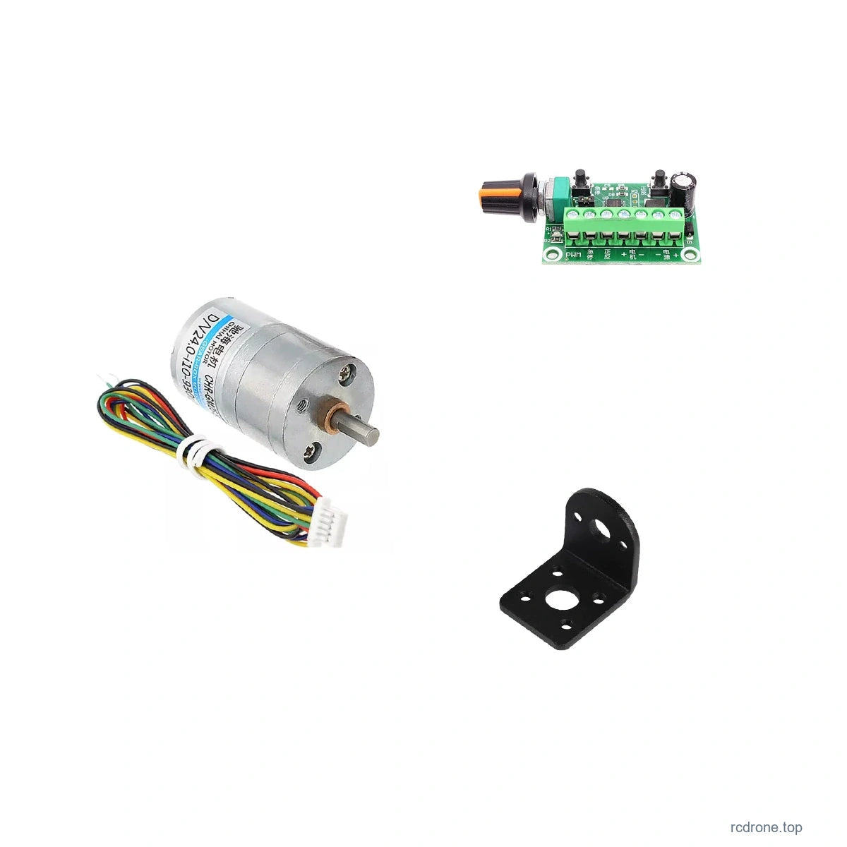 Motor + controller + bracket package; illustrated silver motor; 6V uses the black motor