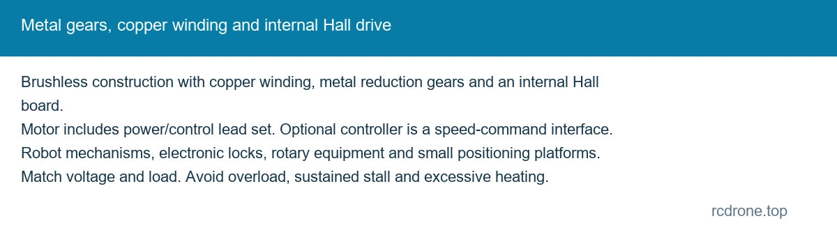 Metal gears, copper winding and internal Hall drive