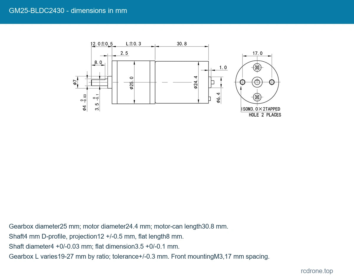 GM25-BLDC2430 - dimensions in mm