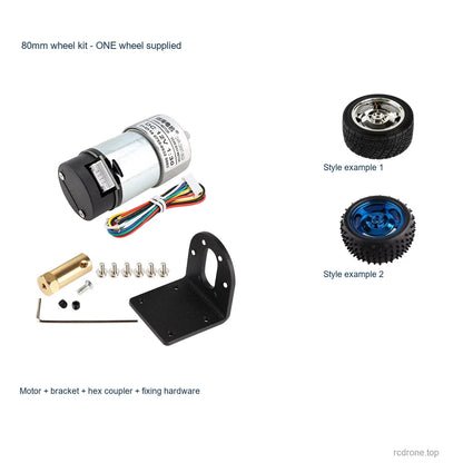80mm wheel kit; pictured wheel styles are alternatives,one supplied