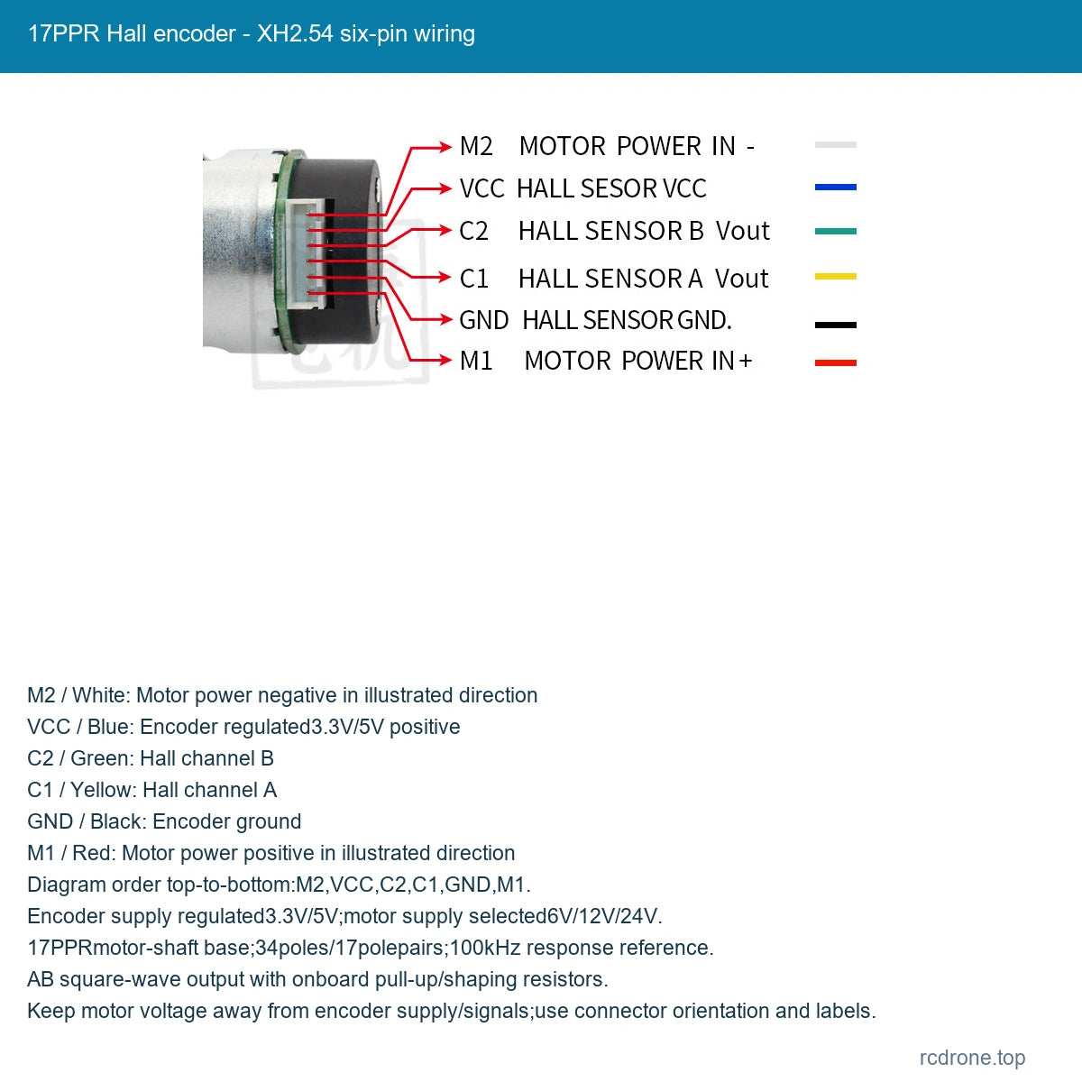 17PPR Hall encoder - XH2.54 six-pin wiring