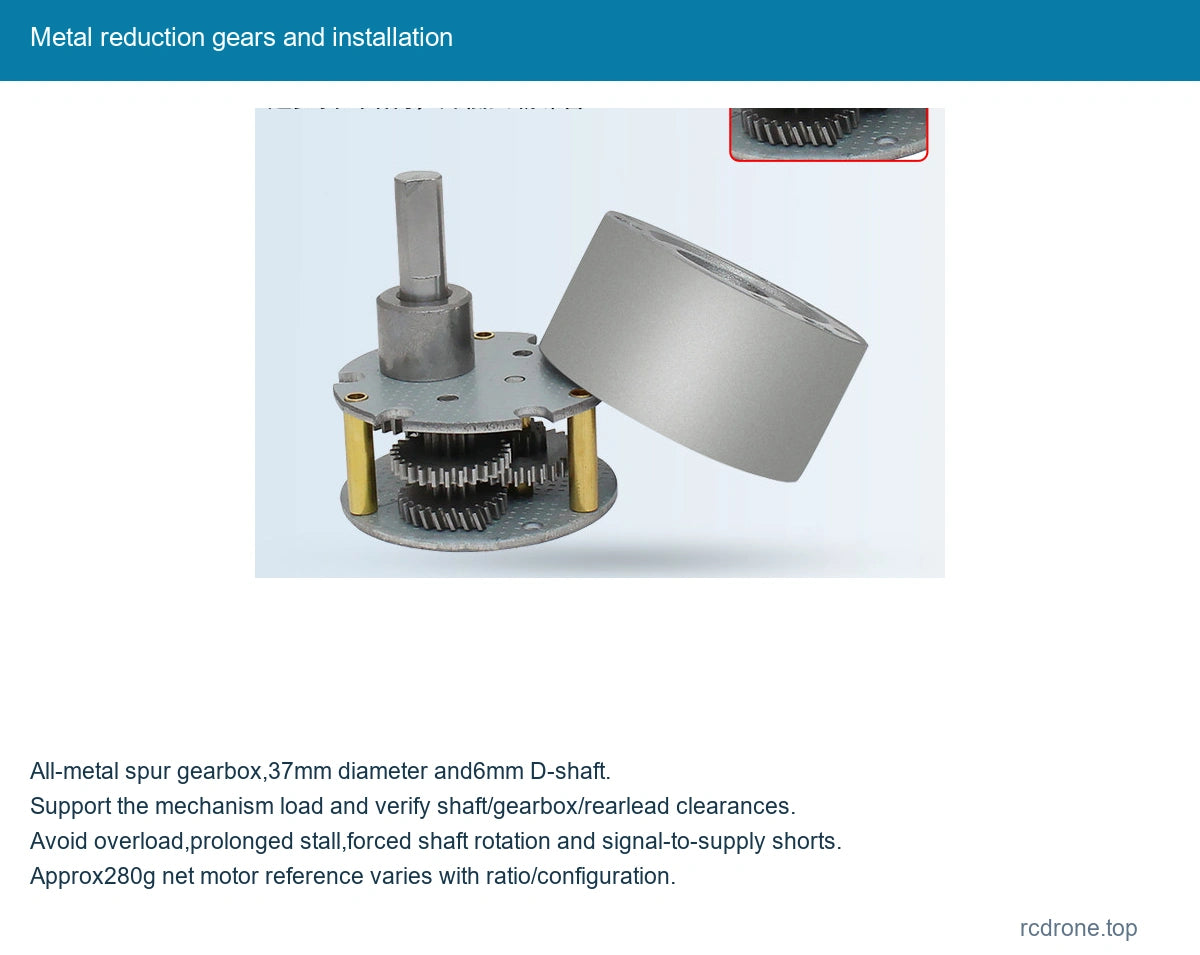 Metal reduction gears and installation