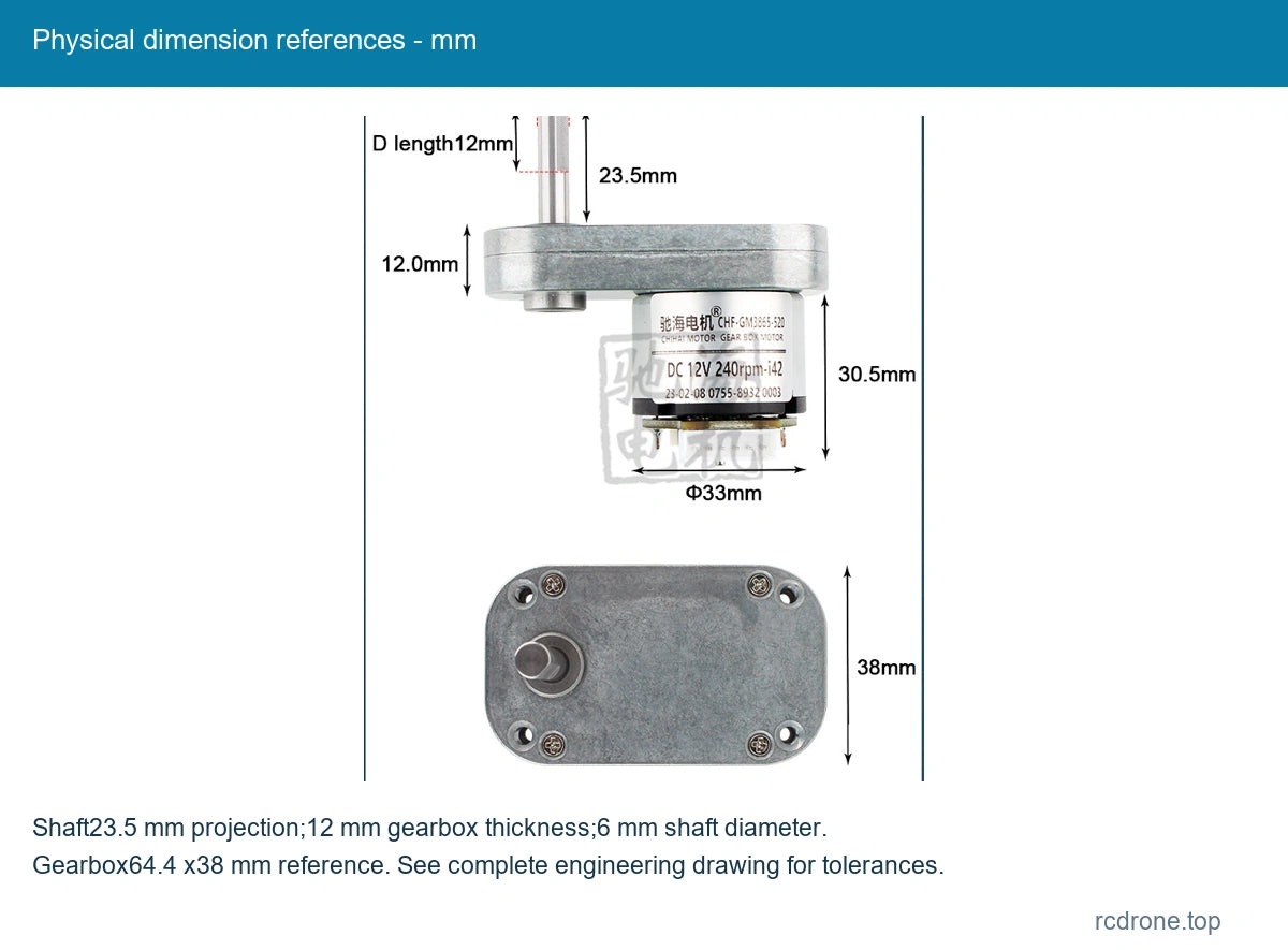 Physical dimension references - mm