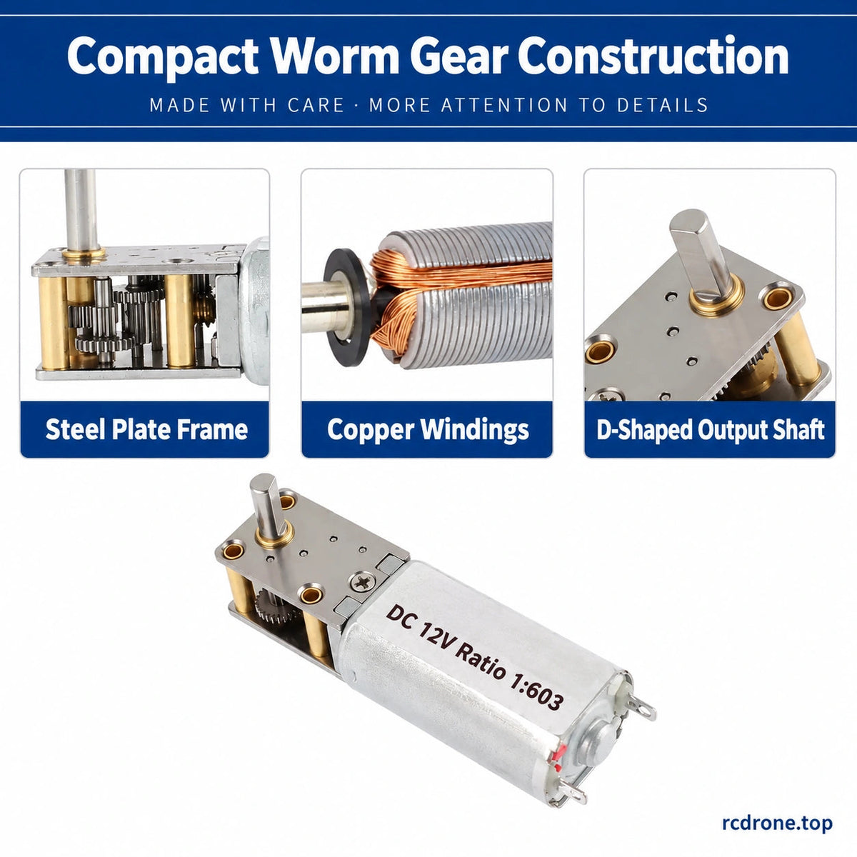 CHF-GW12T-050 steel gearbox frame, copper windings and D-shaped shaft