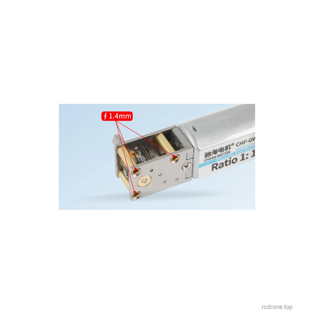 Three1.4 mm gearbox support posts and screw-location reference