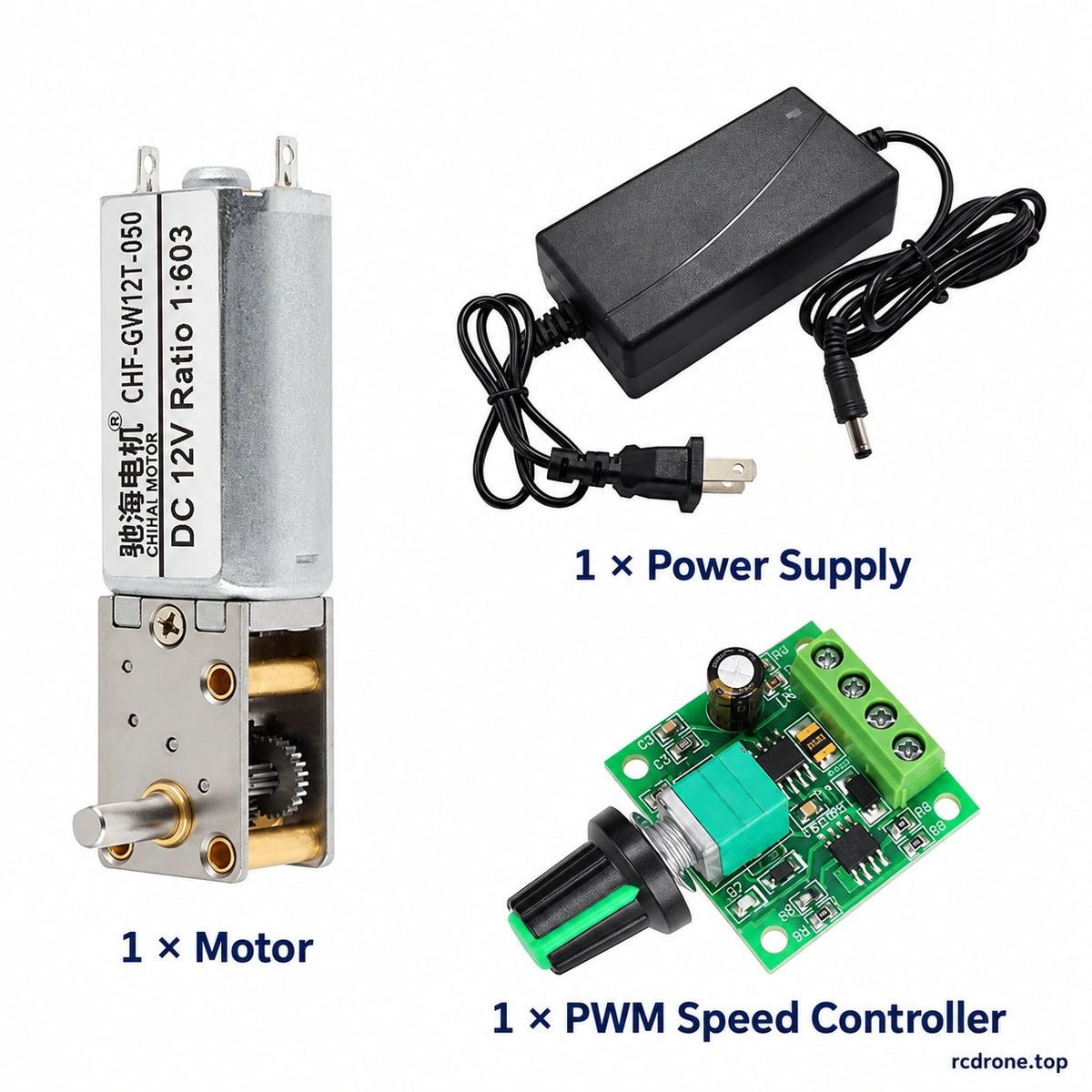 Motor, PWM speed controller and power supply package