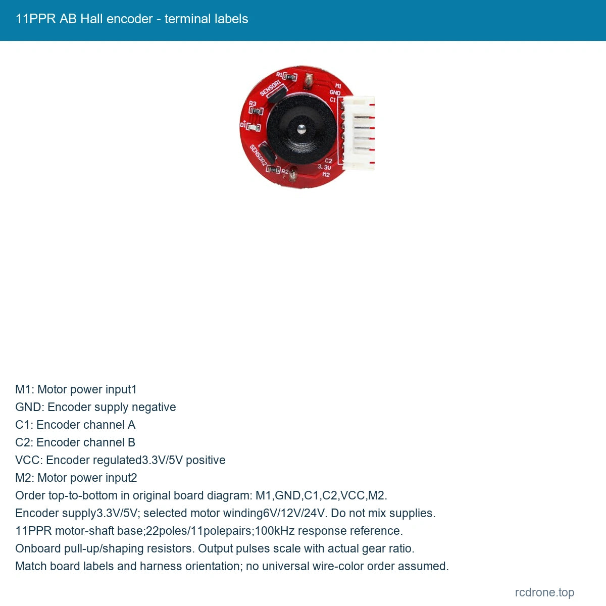 11PPR AB Hall encoder - terminal labels