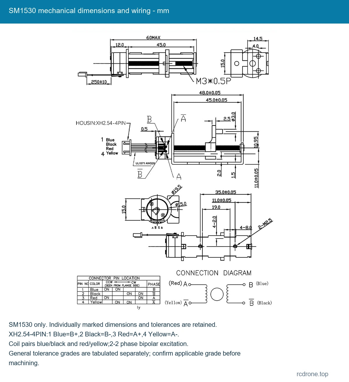 SM1530 mechanical dimensions and wiring - mm