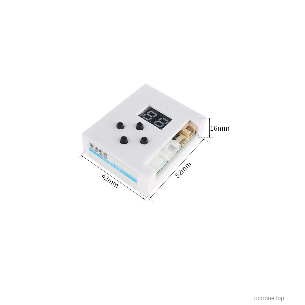 Controller dimensions, enclosure 42 x 52 mm nominal, drawing length 53 mm; height 16 mm