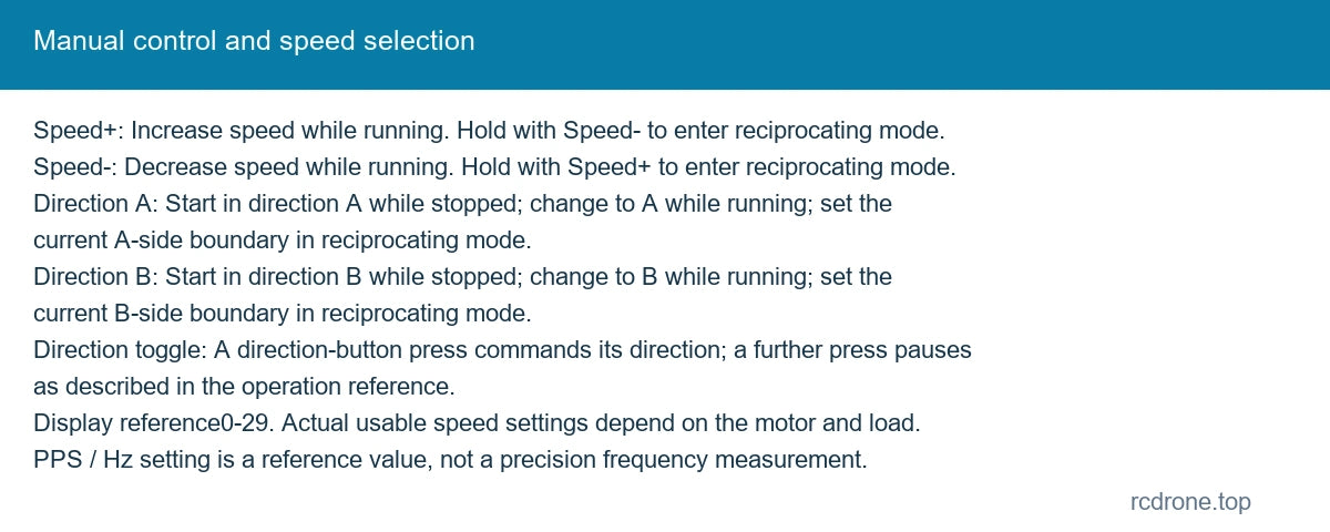 Manual control and speed selection