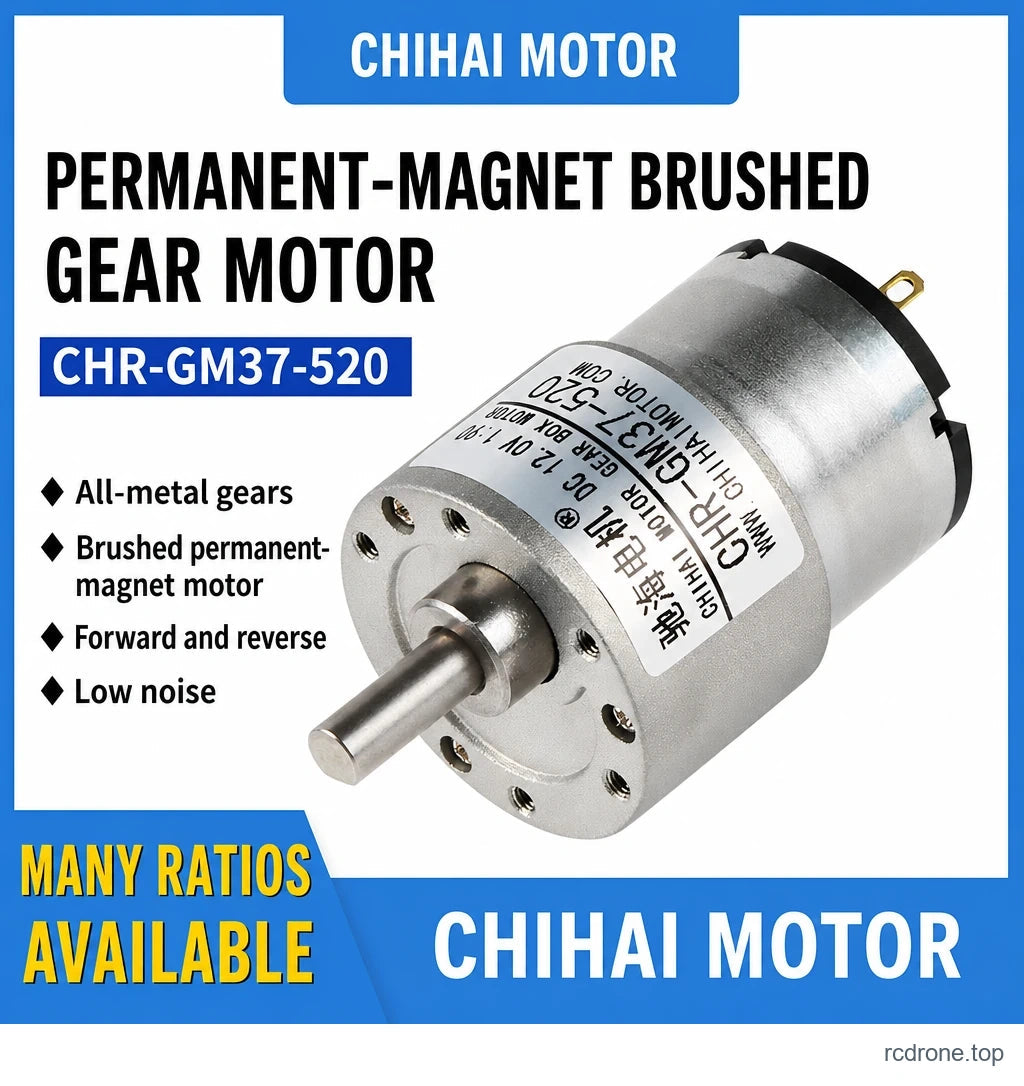CHIHAI CHR-GM37-520 brushed gear motor with feature callouts