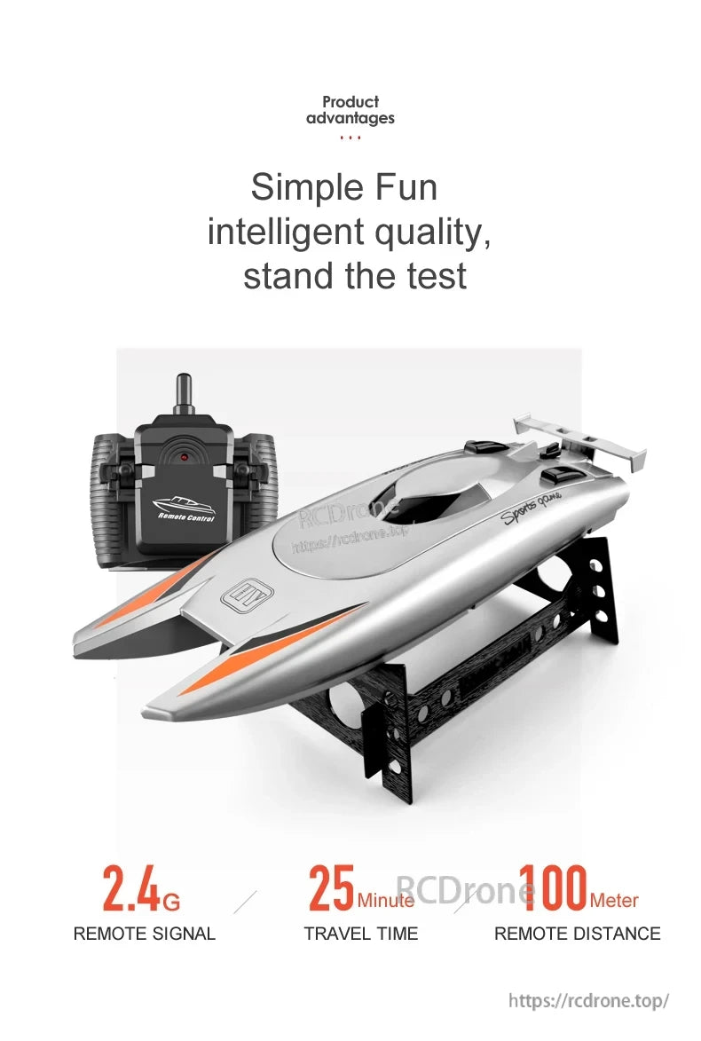 CONUSEA 805 RC Boat features 2.4G signal, 25-minute runtime, 100-meter range, intelligent design, and durable build for reliable performance.