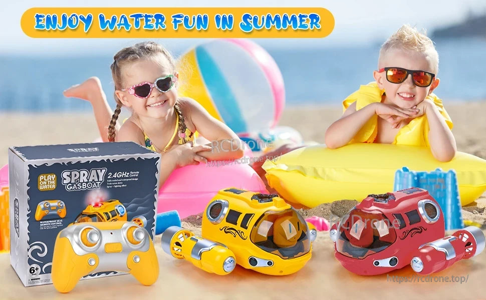 CONUSEA RC Boat, A mini submarine-style boat for kids, featuring 2.4G remote control and waterproof design.