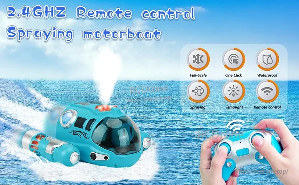 CONUSEA RC Boat, Remote control 2.4GHz motorboat with waterproof, full-scale spraying features