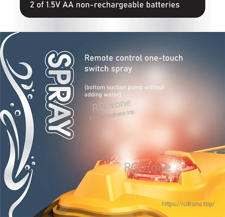 CONUSEA RC Boat, Pack includes two 1.5V AA non-rechargeable batteries and a remote control with one-touch switch for easy operation.