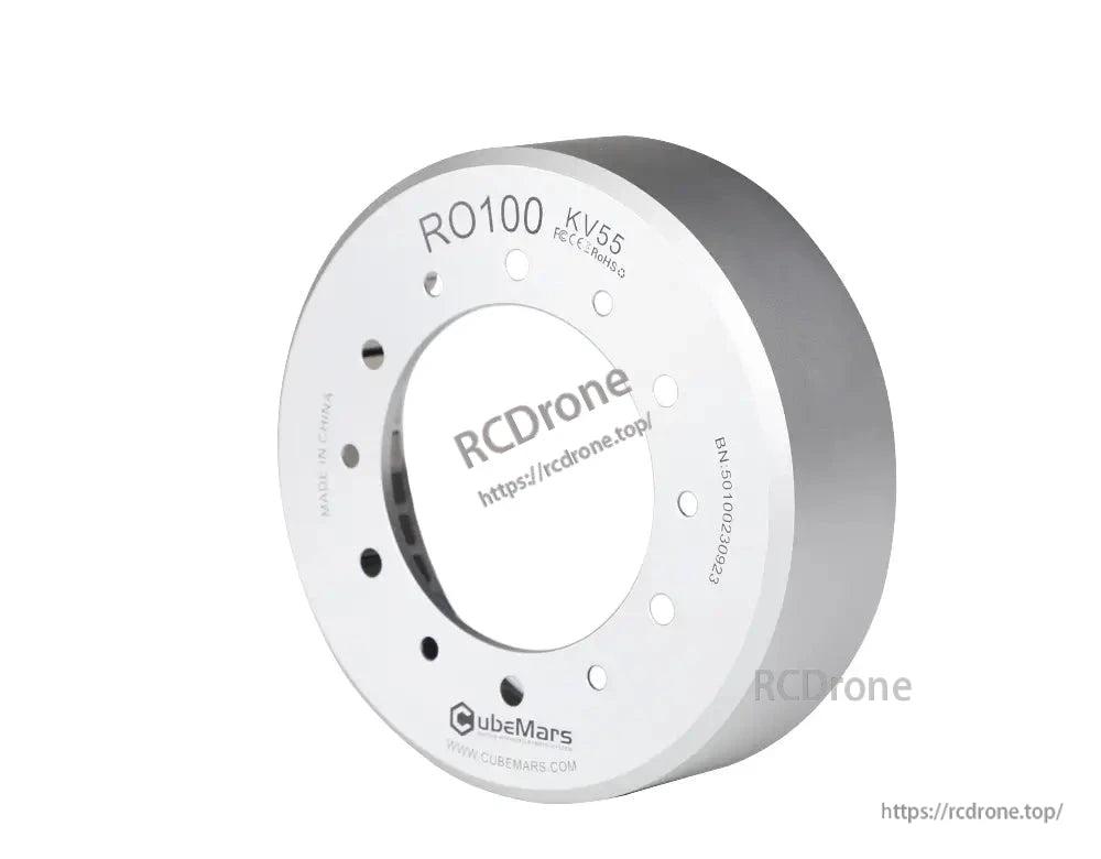 The CubeMars RO100 KV55 is a 48V frameless outrunner torque motor with 4Nm rated torque, featuring Hall and temperature sensors for use in cobot arms and robotics.